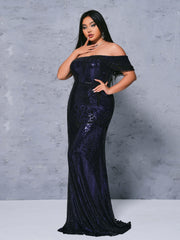 Plus Cutout One Shoulder Mermaid Sequin Dress