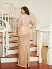 Plus Size Wrap Sequin Split Prom Dress