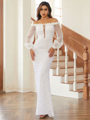 Puff Sleeves Strapless Evening Dress