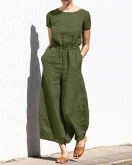 Cotton Linen Wide Leg Jumpsuit