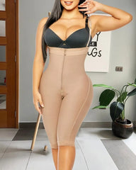 Tummy Control Shaper Shorts Knee Length Internal Hooks Zipper