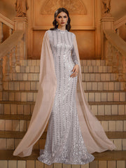Stand Collar Leaf Sequin Arabian Dress