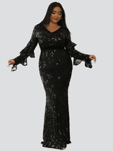 Plus Size V-Neck Black Sequin Dress