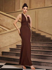 Brown Halter Sexy Mermaid Prom Dress ST59027