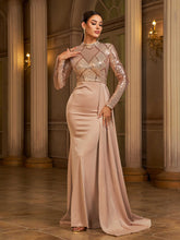 Draping Long Sleeve Sequin Formal Dress