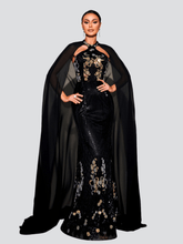 Cape Sleeve Mermaid Sequin Formal Dress