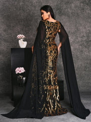 Plus V-neck Cape Sleeve Formal Dress