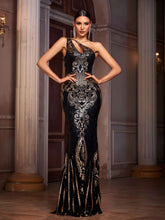 Elegant One Shoulder Cut Out Sequin Mermiad Formal Dress