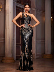 Elegant One Shoulder Cut Out Sequin Mermiad Formal Dress