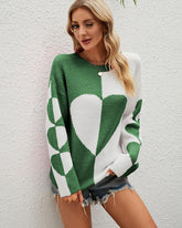 Contrast Color Heart Sweater