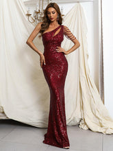 Elegant One-Shoulder Burgundy Sequin Gown