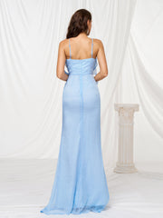 Halter Appliqued Mermaid Blue Tulle Dress