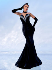Velvet Sweetheart Neck Mermaid Evening Dress
