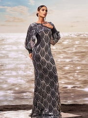 Classic Black Sequin Ballon Sleeve Prom Dress