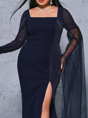 Plus Square Neck Panel High Split Dress