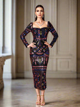 Square Neck Long Sleeve Split Sequin Dress