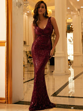 V Neck Sequin Prom Maxi Dress