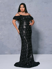 Plus Appliqued Off Shoulder Polka Dot Dress
