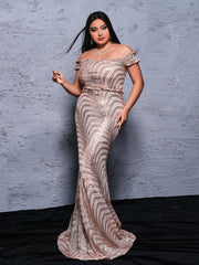 Plus Off Shoulder Mermaid Sequin Dress