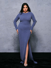 Plus Cutout Beaded Glitter Split Dress