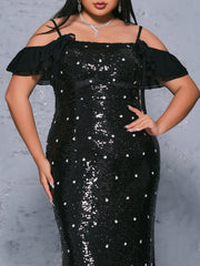 Plus Appliqued Off Shoulder Polka Dot Dress