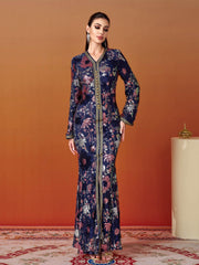 V-neck Floral Sequin Split Formal Dress