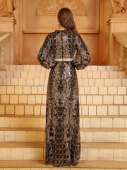 Black Sequin V-neck Cutout Tribal Abayas