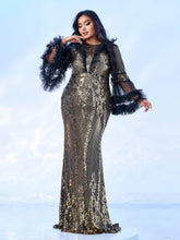 Plus Bell Sleeve Sequin Evening Dress