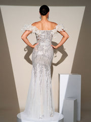 Off Shoulder Appliqued Sequin Mermaid Dress