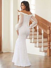 Puff Sleeves Strapless Evening Dress