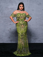 Plus Off Shoulder Florid Mermaid Sequin Dress