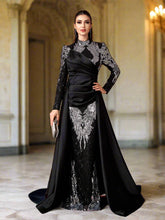 Stand Collar Fold Satin Sequin Dress