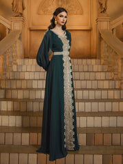 Green Long Sleeve A-line Muslim Dress