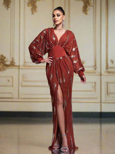 Elegant Lantern Sleeve Sequin Prom Dress