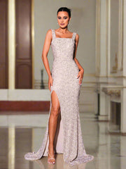 Elegant Sleeveless High Split Prom Dress