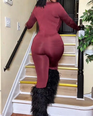 Draped Neck Slimming Long-Sleeved Jumpsuit