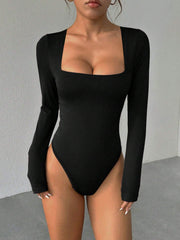 Square Neck Long-Sleeved Shaping Thong Bodysuit