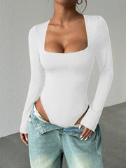Square Neck Long-Sleeved Shaping Thong Bodysuit