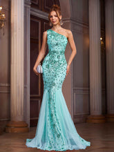 Mint Floral Sequin Mermaid Luxury Evening Dress