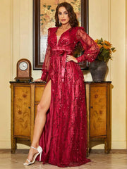 Sequin Fringed Bowknot Prom Dress