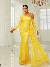 Long Sleeve Backless One Shoulder Split Prom Dress