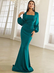 Bishop Sleeve Square Neck Mermaid Prom Dress