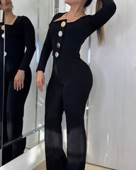 Long-Sleeved Button Slim Fit Jumpsuit