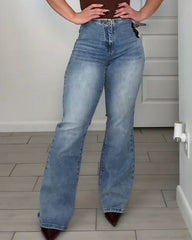 Cutout Butterfly Slim-Fit Flared Jeans