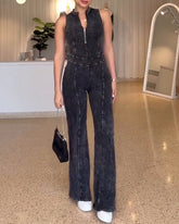 Front-Zip Sleeveless Tight-Fitting Jumpsuit