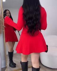 Long-Sleeved Fitted Knit Dress