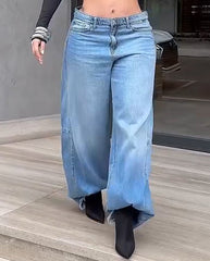 High-Waisted Raw-Edge Wide-Leg Jeans