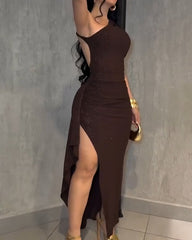 Side-Slit Off-Shoulder Sparkling Bodycon Dress