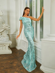 One Shoulder Sequin Evening Dress