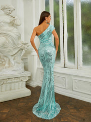 One Shoulder Sequin Evening Dress